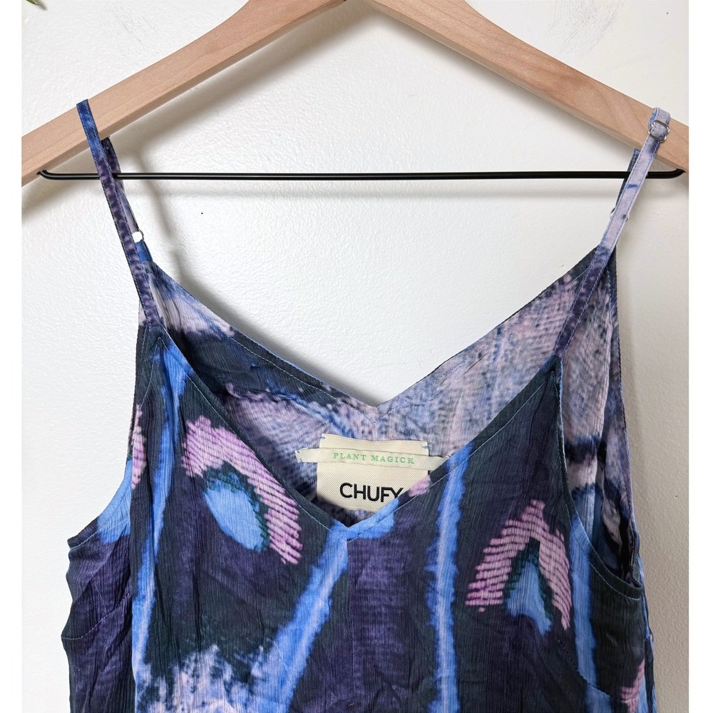 Chufy Iris Mini Dress Petal Skin Blue Butterfly Print Cupro XS Vegan Silk Boho - Picture 5 of 11